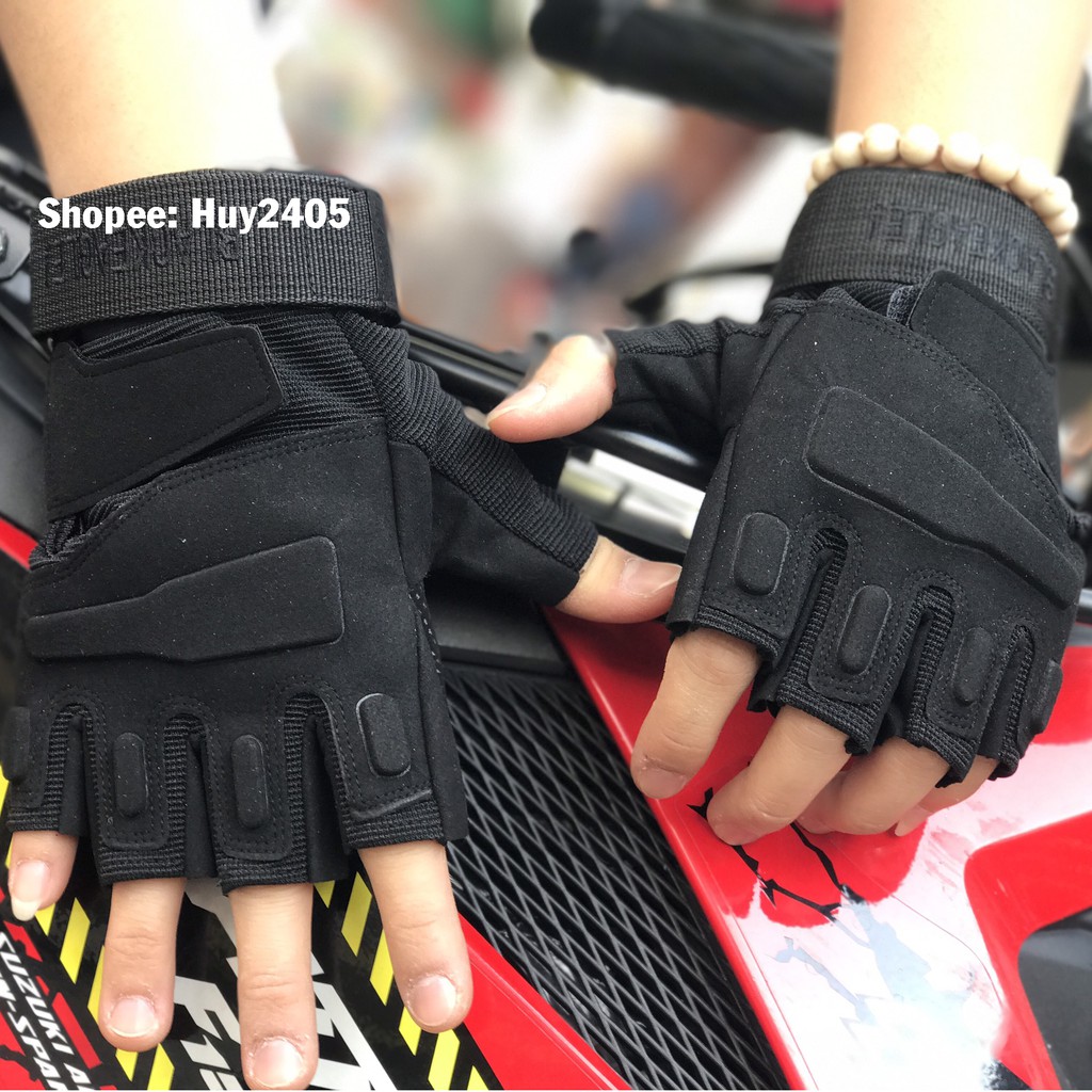 [Mã SKAMCLU8 giảm 10% cho đơn từ 100K] Găng tay xe máy chống nắng đi phượt hở ngón Black Hawk