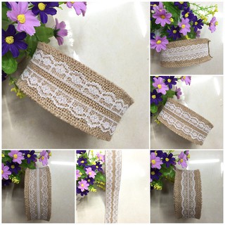 1 cuộn ruy băng vải thô viền ren trắng vintage giúp trang trí tiệc cưới