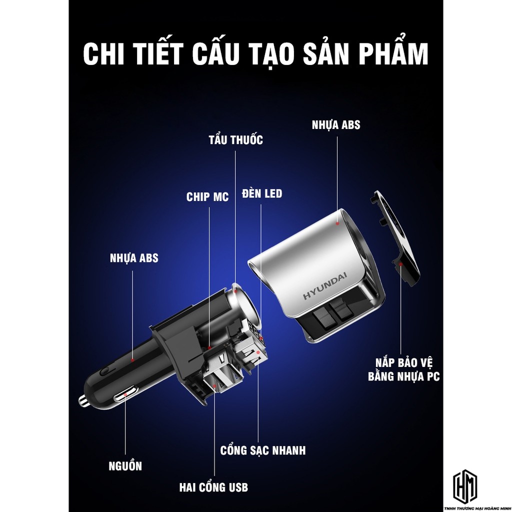 Tẩu Sạc ô tô, xe hơi Hyundai HY-10 gồm 1 Tẩu Tròn (3 USB Nhỏ) - Có đèn led báo điện áp ac quy