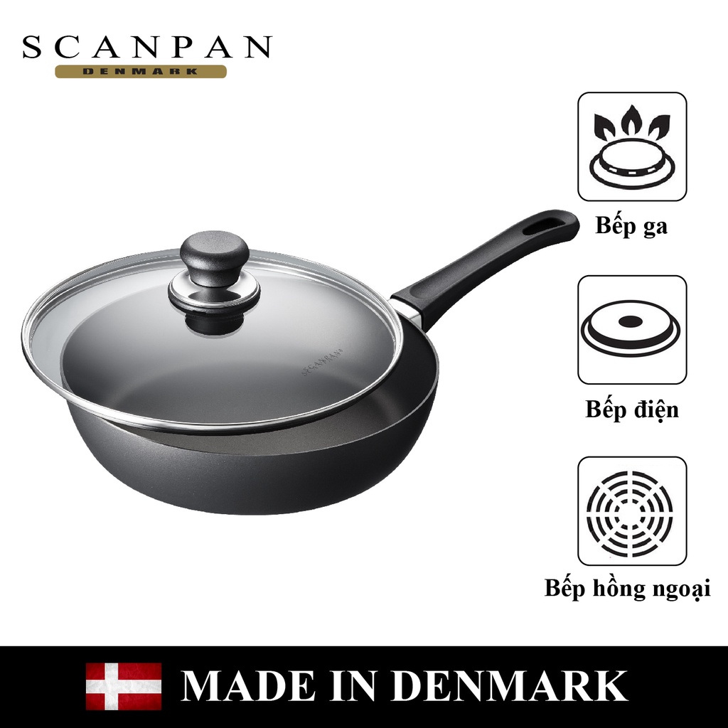 Chảo chống dính sâu lòng Scanpan Classic 26cm 26101204 có nắp, sản xuất tại Đan Mạch, bảo hành chính dính 3 năm