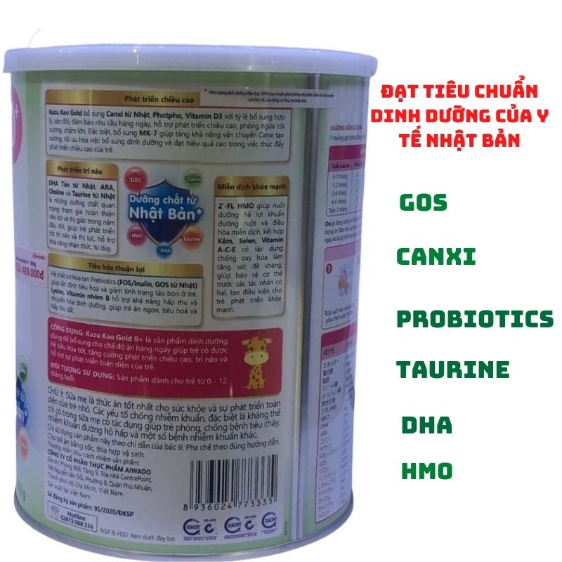 Sữa bột Aiwado Kazu gold kao cao hơn thông minh hơn số 0+ hộp 810g