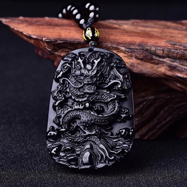 Mặt dây chuyền rồng đá núi lửa obsidian