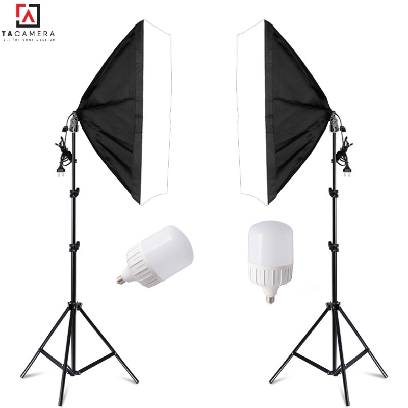 Bộ Kit E27 Kèm Softbox 60x90cm + Chân Đèn 2m (Chân nhỏ) + Bóng Đèn LED Siêu Sáng 50W