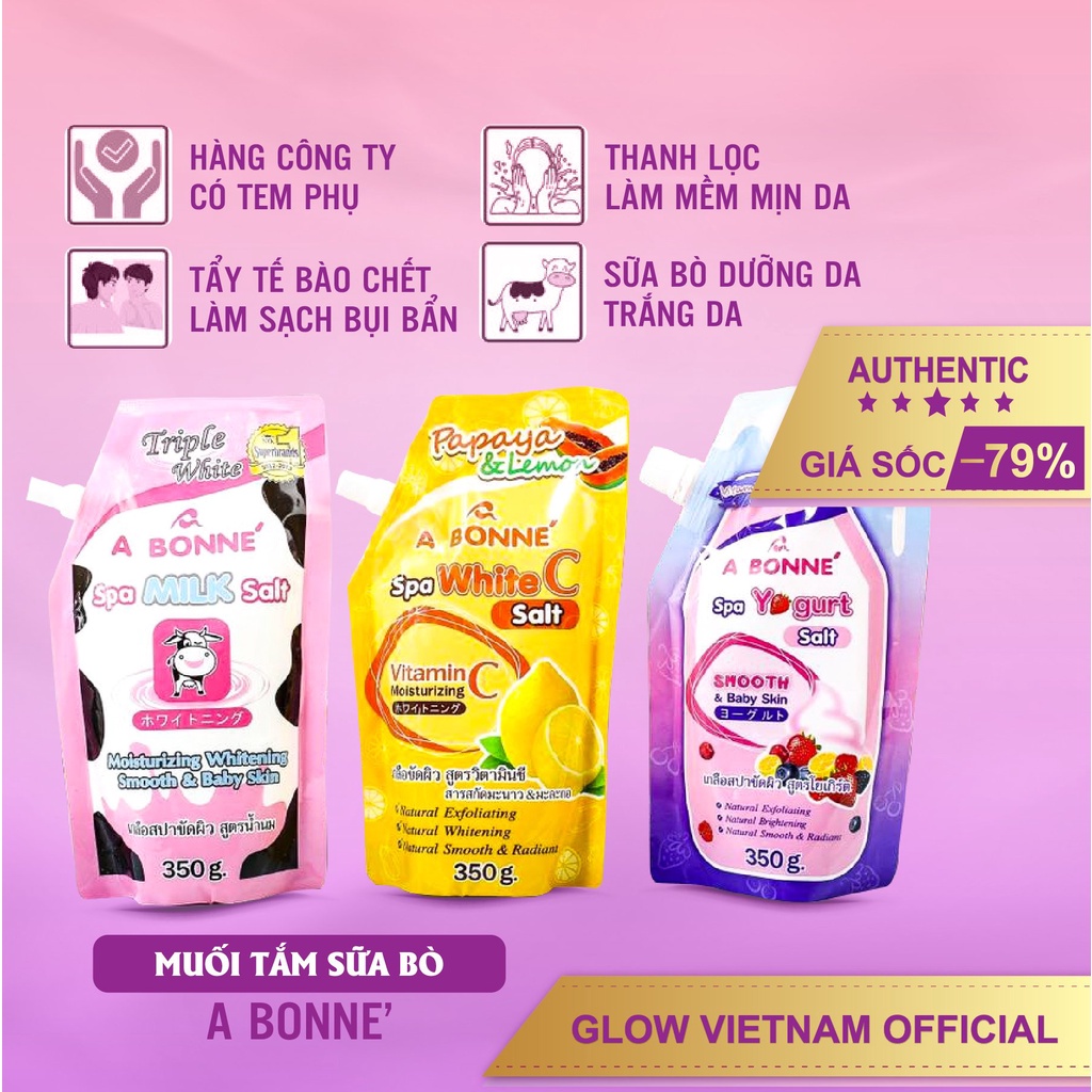 Muối tắm sữa bò, sữa chua trái cây, muối tắm vitamin C tẩy tế bào chết trắng da A Bonne Spa Milk Salt 350g Thái Lan