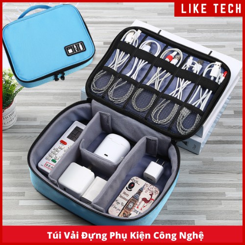 Túi phụ kiện công nghệ đa năng chuyên dụng 1 ngăn, 2 ngăn đựng dây cáp, pin sạc dự phòng có quai xách cầm tay tiện lợi