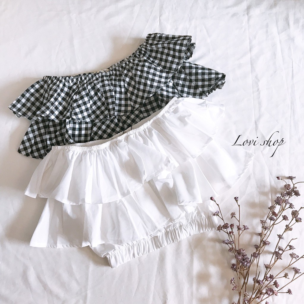 Áo crop 2 tầng. Trắng và caro [Lovi] | BigBuy360 - bigbuy360.vn
