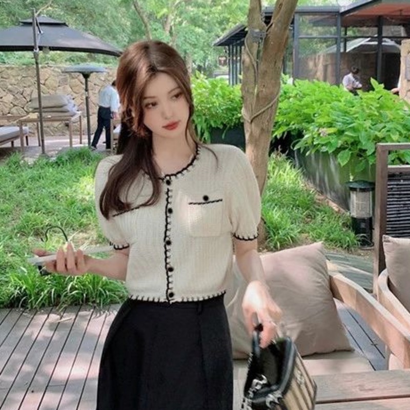 Áo cardigan Dệt Kim Tay Ngắn Cổ Chữ V Thiết Kế Mới Thời Trang Dành Cho Mùa Hè