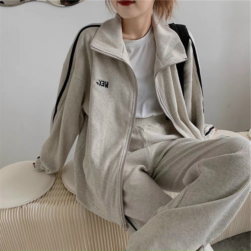 [ ẢNH THẬT ] SET ÁO KHOÁC + QUẦN ỐNG RỘNG XÁM THỂ THAO ULZZANG FORM RỘNG | BigBuy360 - bigbuy360.vn