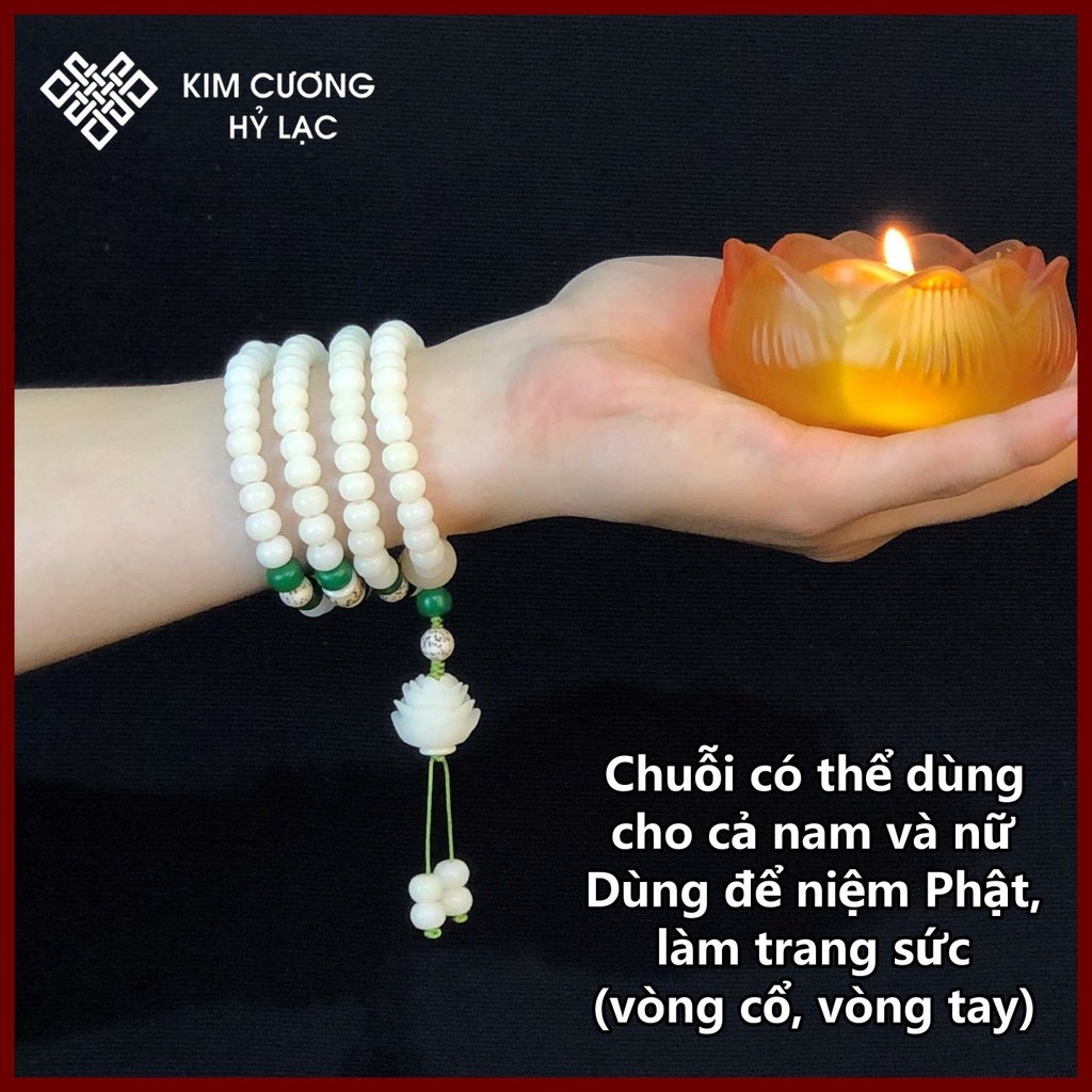 Chuỗi Đeo Tay, Vòng Phong Thủy 108 Hạt [Kim Cương Hỷ Lạc] Hạt Cây Lá Bối 8 Ly