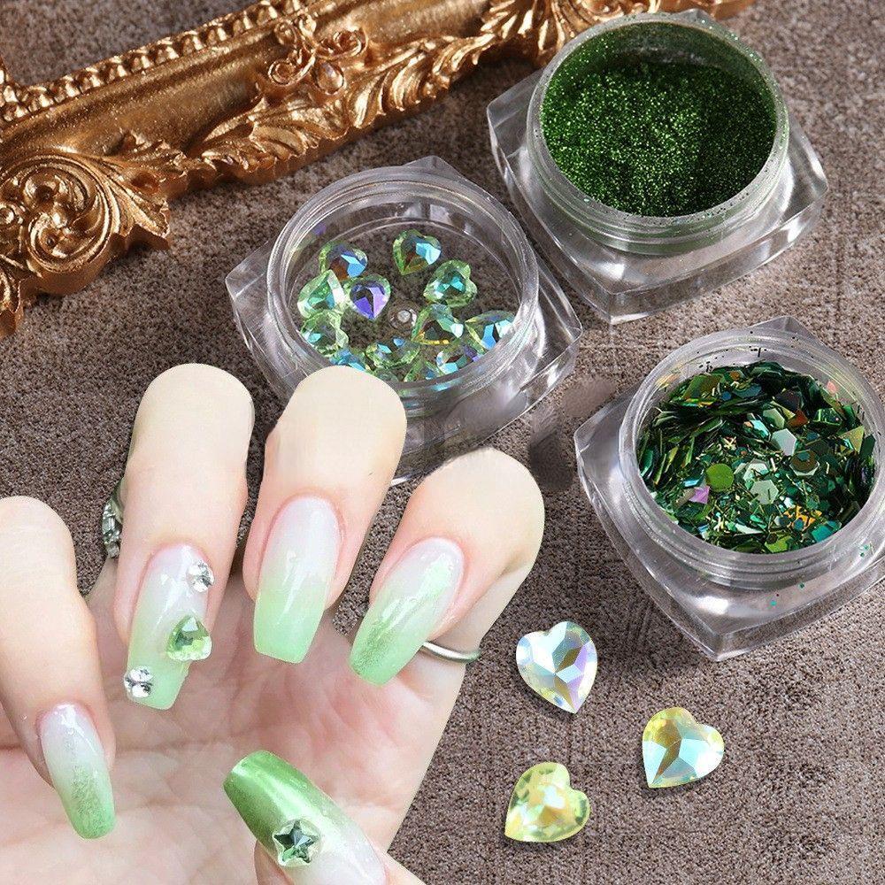Hộp Sequin Màu Xanh Lá Lấp Lánh Dùng Trang Trí Móng Nghệ Thuật DIY