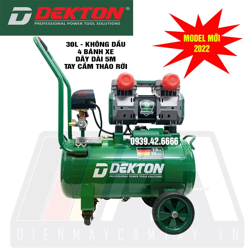 Máy Nén Khí Không Dầu Dekton DK-AC3930PLUS 30L/2.0HP/1500W/115PSI - Lên Hơi Nhanh - Motor 100% Dây Đồng