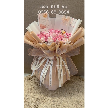 Bó hoa babi khô mix Chùm đèn mix sáp 4lớp siêu cao cấp. Thiết kế bởi Khả An.