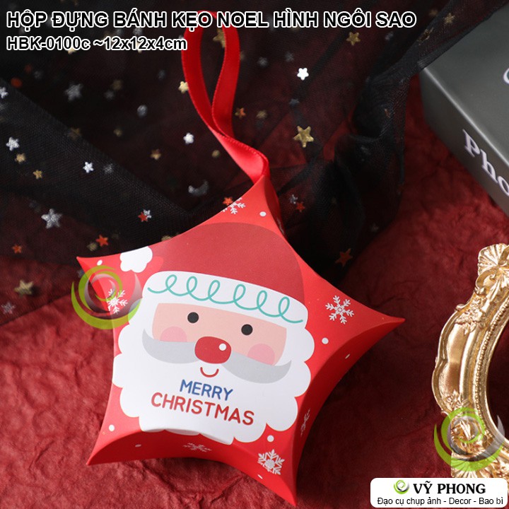 HỘP GIẤY ĐỰNG BÁNH KẸO QUÀ TẶNG NOEL GIÁNG SINH XẾP HÌNH NGÔI SAO IN MÀU SÁC CHRISTMAS PHONG CÁCH HÀN QUỐC HBK-0100