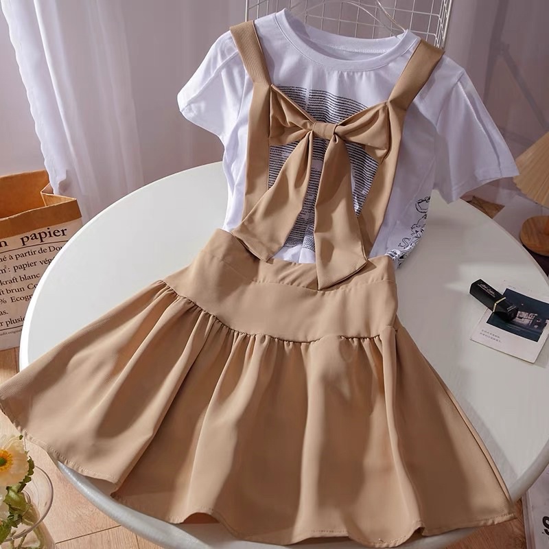 Váy Yếm Dài Ngang Đùi Xếp Ly Thắt Nơ Taobao