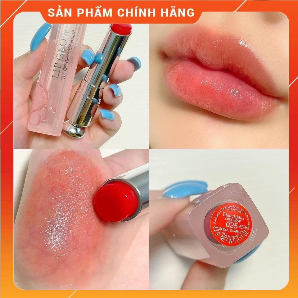 Son Dưỡng Dior Addict Lip Glow bản mới 2021 ~ màu 025~ màu Seoul Scarlet đỏ cam .