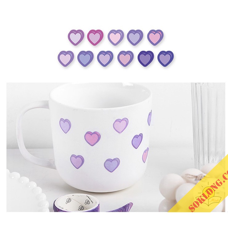 Cuộn 100 sticker trái tim dán trang trí sổ tay, take note, bưu thiếp handmade STI34