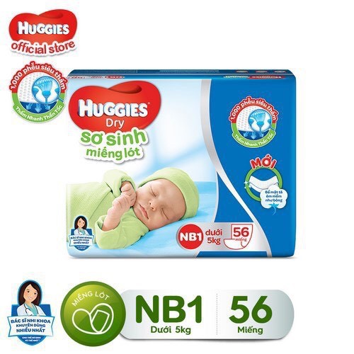 Miếng lót sơ sinh Huggies Newborn 1 (0-5kg) - N56 (Gói 56 miếng)