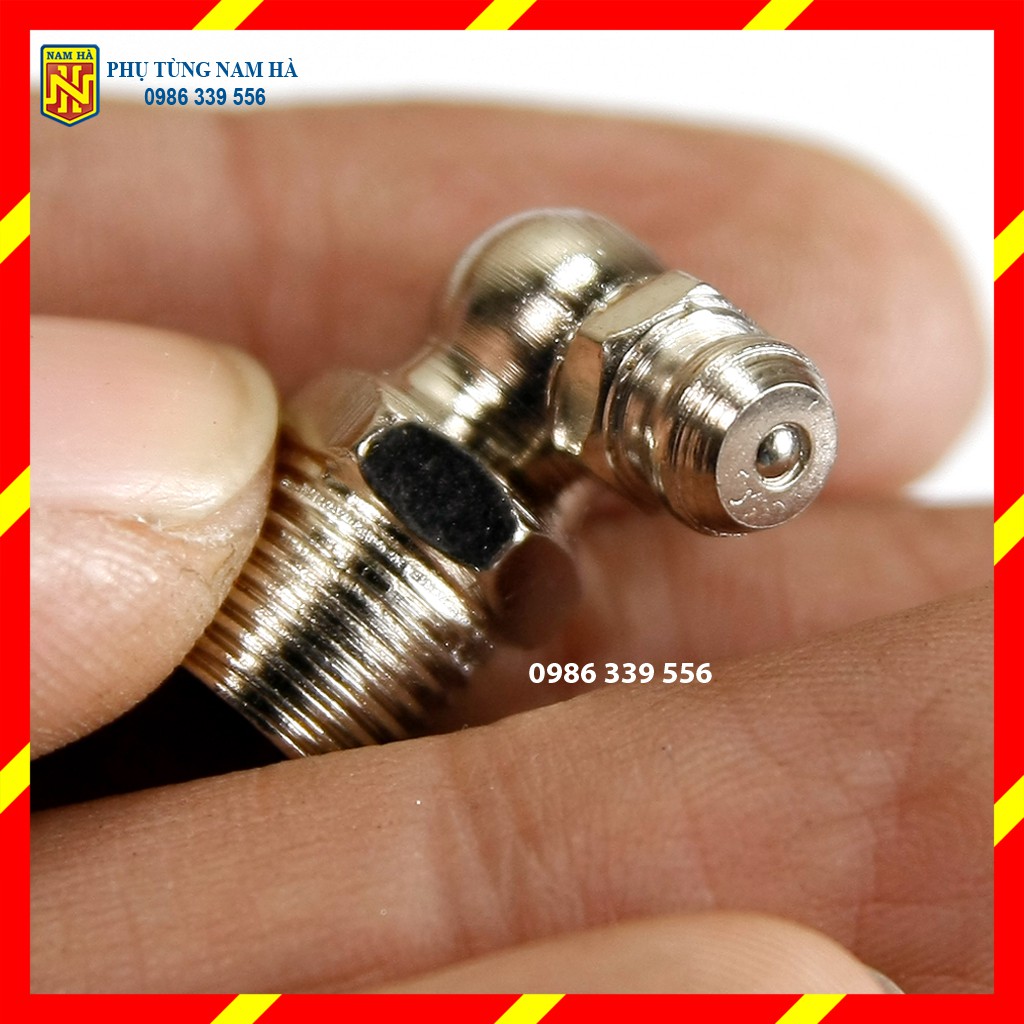 Vú bơm mỡ bò ren M10 các loại, Vú bơm mỡ bò M10 cong 90,  Vú bơm mỡ bò M10 cong 45, Vú bơm mỡ bò M10 thẳng