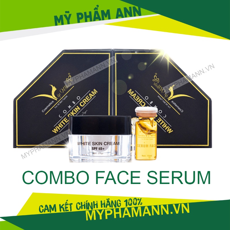 Combo Kem Face Serum Vip White Chính Hãng - Combo Kem Serum Dưỡng Trắng Phục Hồi Da Vip White