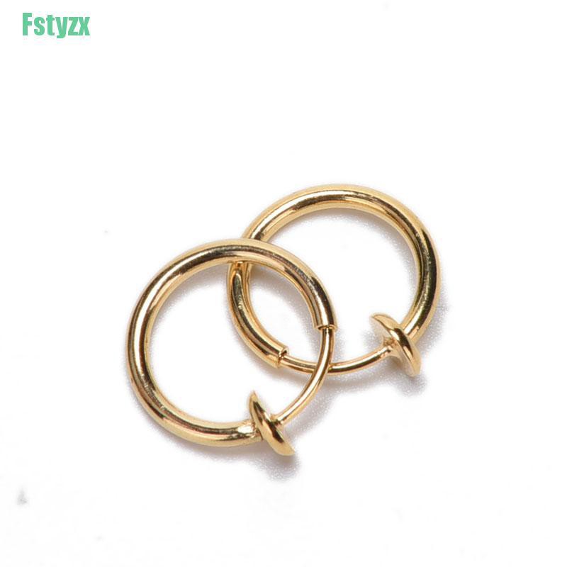 fstyzx 2PC Fake Stud Earrings Punk Clip On Piercing Body Nose Lip Rings Hoop Ear Unisex