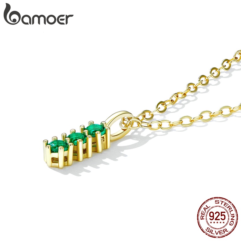 Vòng cổ/ vòng tay bạc 925 BAMOER đính đá zircon xanh thời trang cho nữ