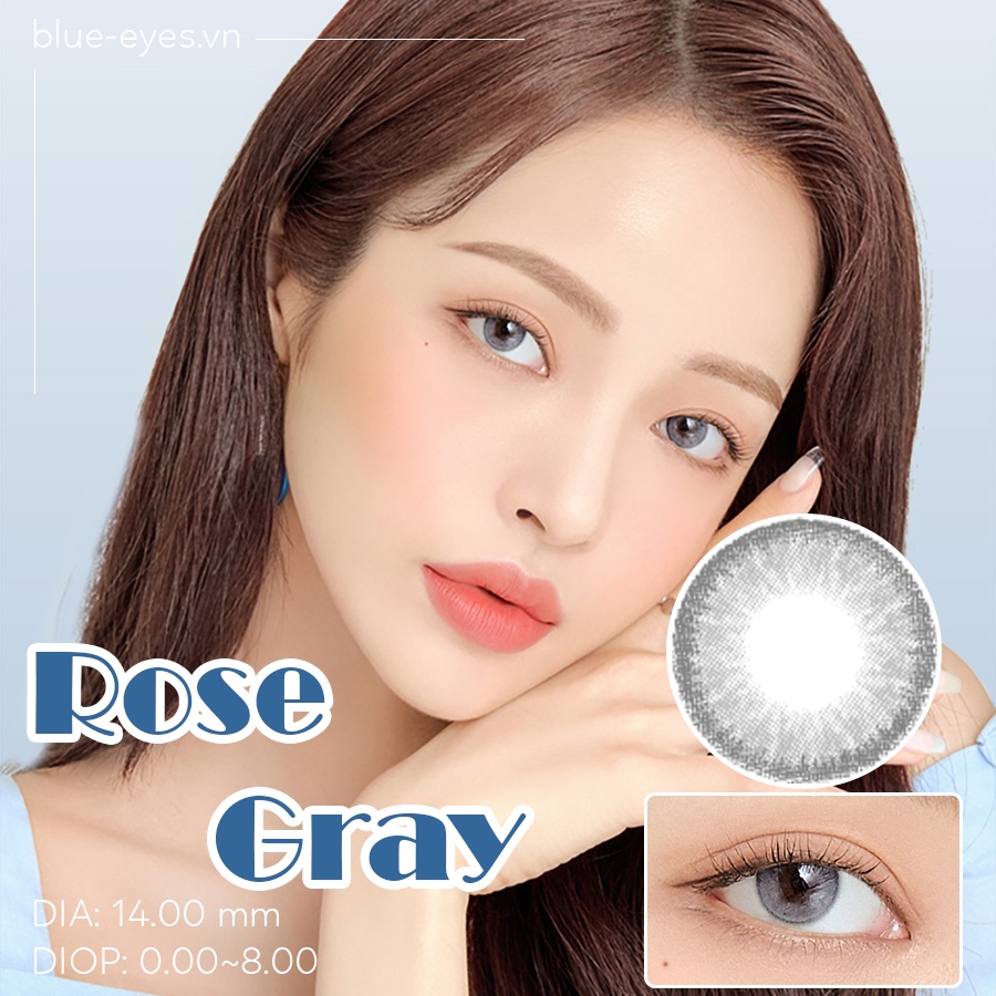 Kính áp tròng Hàn Quốc màu xám xanh tây  ROSE GRAY , Lens  giãn nhẹ dia 14.0mm, đủ độ cận  đến 8 diop.