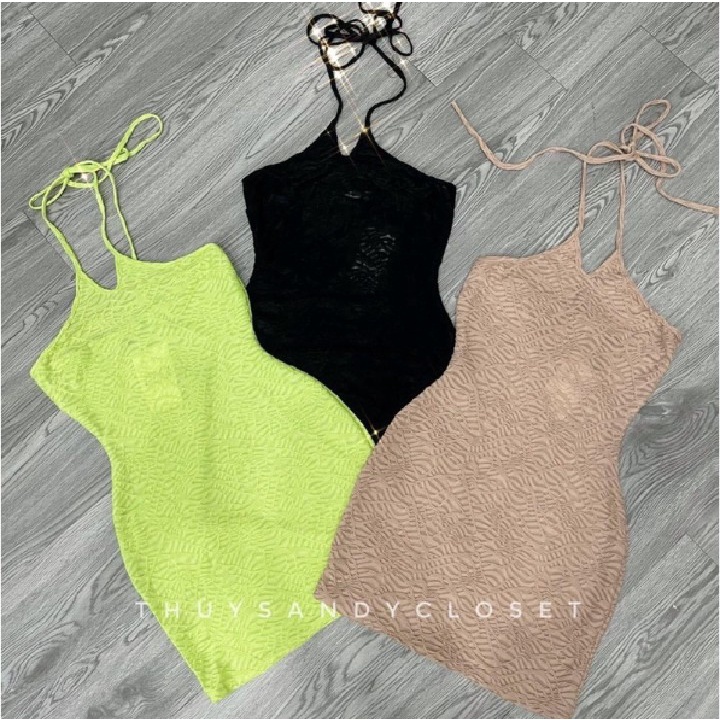 Đầm ôm body cổ yếm hở lưng có lớp trong chất vải Xốp dày dặn