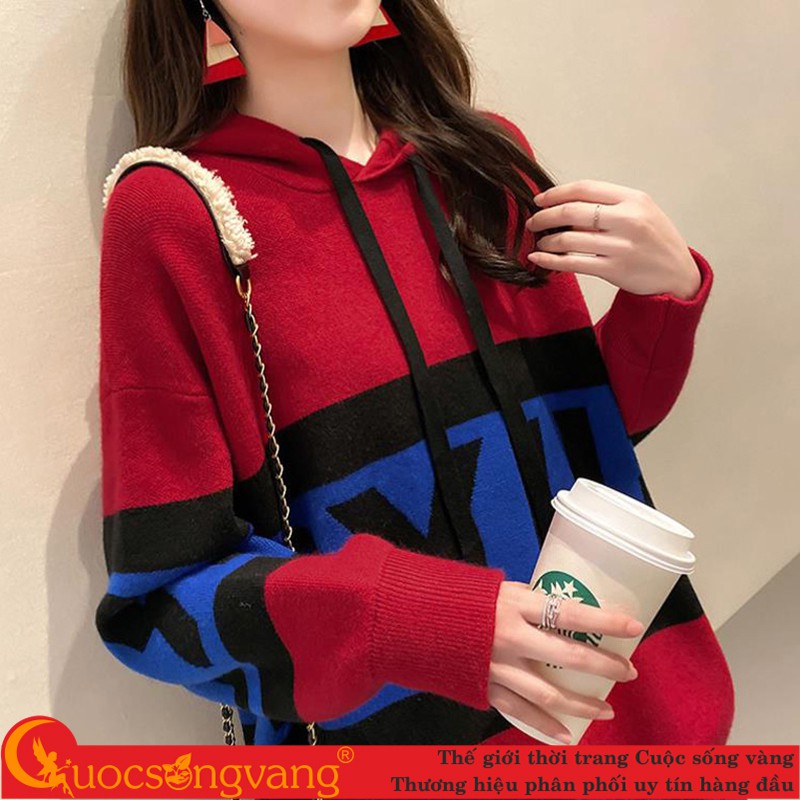 Áo len hoodie có nón áo len nữ phom rộng mã GLA320