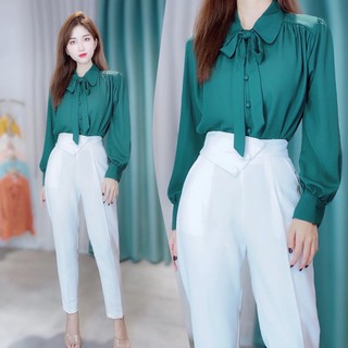 Quần baggy nữ lưng cao ,Quần công sở cạp lệch khuy bọc,chất vải tuyết mưa
