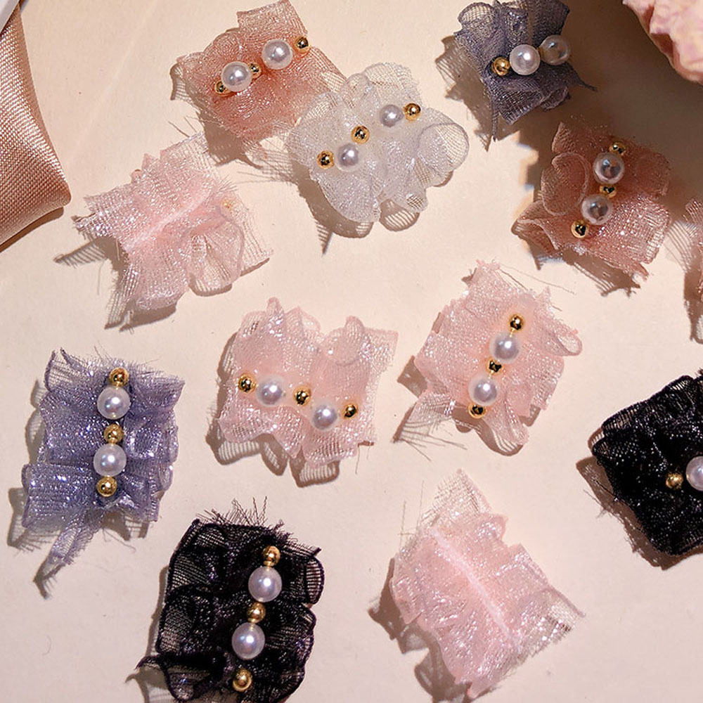 1 Ruy Băng Ren Đính Ngọc Trai Trang Trí Móng Tay 3D Diy