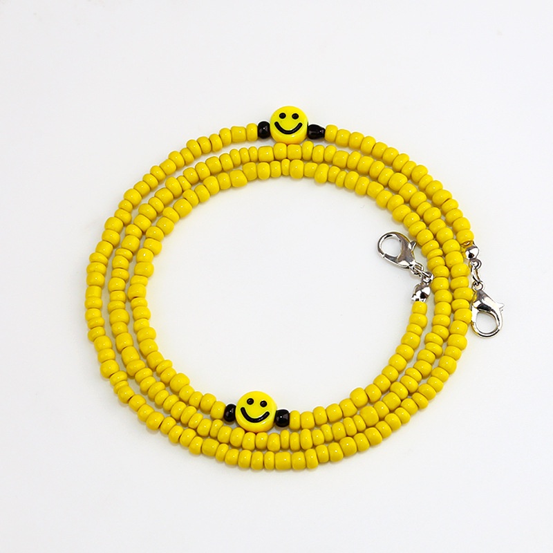 HANDMADE Dây Đeo Khẩu Trang Chống Trượt Hình Mặt Cười Đính Hạt Nhiều Màu