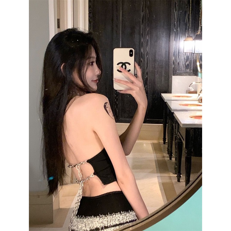 Set áo phối dây xích + chân váy thời trang hè quyến rũ cho nữ