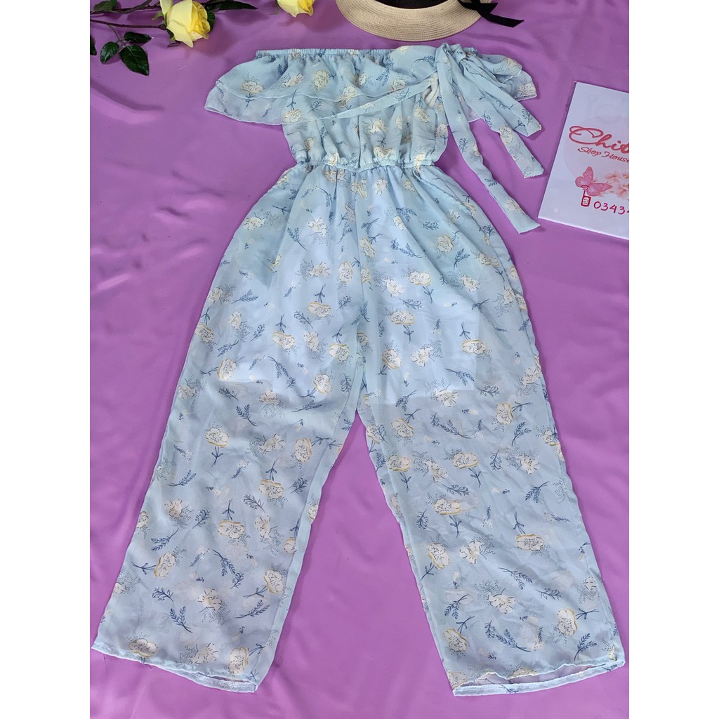 JUMPSUIT BẸT VAI DÀI NHÚNG EO - ĐỒ BAY TRỄ VAI DÀI ỐNG RỘNG PHỐI BÈO DỄ THƯƠNG NGỌT NGÀO CHO NỮ