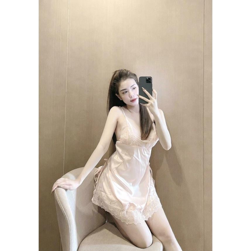 Váy ngủ hai dây lụa satin sexy cao cấp Đầm mặc nhà gợi cảm quyến rũ Mã 08