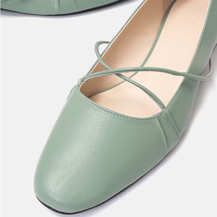 Giày Búp Bê Nữ Ballerina 3cm Thời Trang JUNO Mũi Nhọn Xếp Nhún Da Trơn BB03090