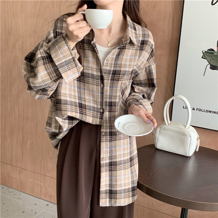 Áo Khoác Sơ Mi Dáng Rộng Kẻ Sọc Kiểu Cổ Điển Thời Trang Mùa Thu Cho Nữ