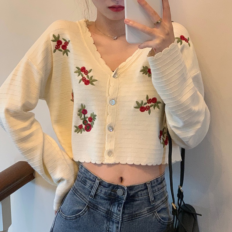 áo len thêu hoa khoác ngoài xinh yêu 2021