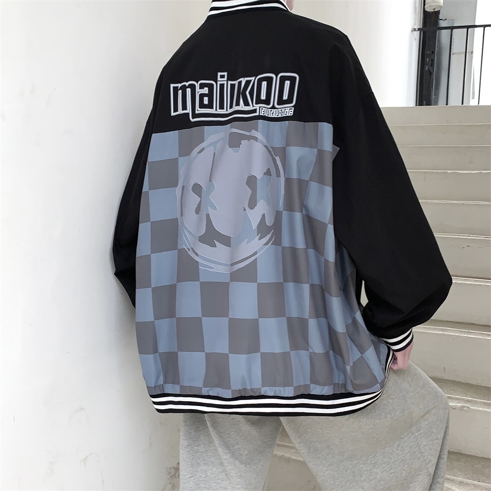 Áo Khoác Bóng Chày Unisex Dáng Rộng Họa Tiết Sọc Caro Phong Cách Hip Hop Thời Trang Cho Các Cặp Đôi