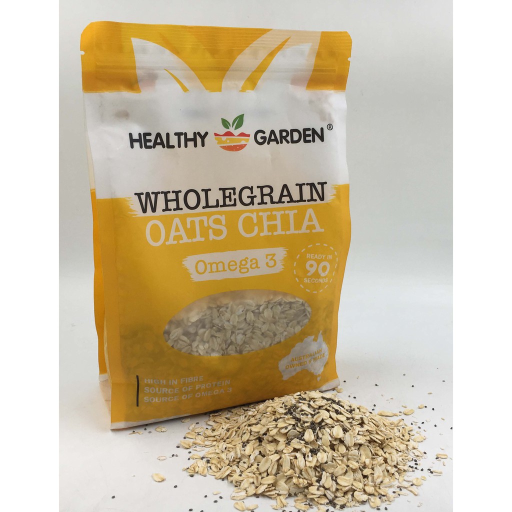 Hạt Chia Úc Mix Yến Mạch Cán Vỡ hay cán dẹp Tốt Cho Trí Não Healthy Garden Whole Grain 500gr