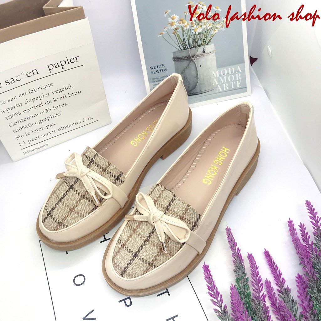 Giày lười slip on nữ phối dạ đính nơ thời trang hàng cao cấp chuẩn đẹp-GL15 | WebRaoVat - webraovat.net.vn
