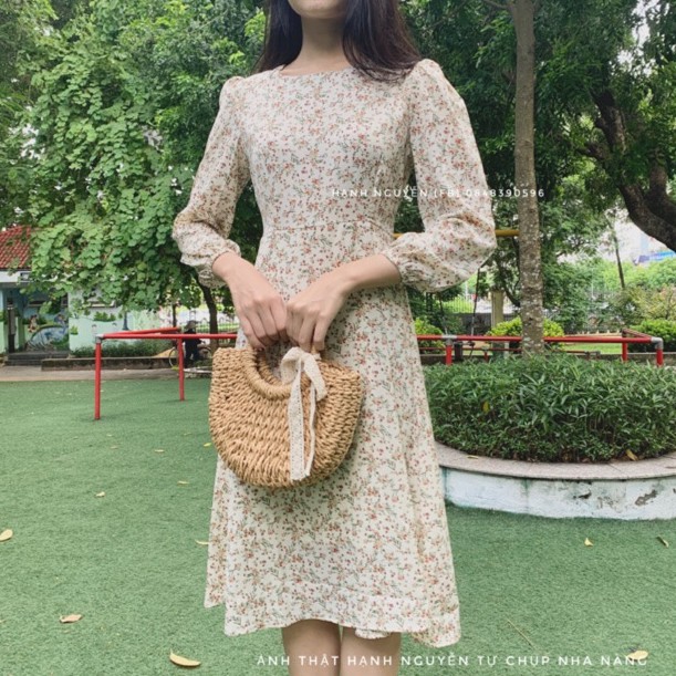 [Video/Ảnh Thật] Váy Hoa Cỏ - Váy hoa nhí dáng dài 2 lớp thắt nơ eo Vintage - Xưởng May Hạnh Hồng | BigBuy360 - bigbuy360.vn