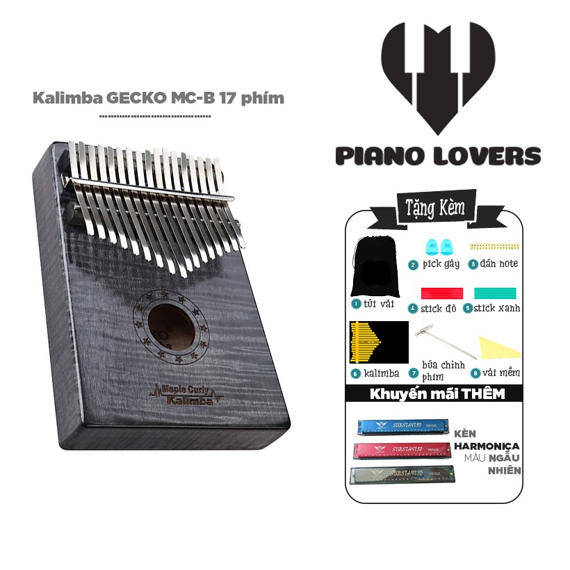 Đàn Kalimba 17 phím Gecko MC-B Gỗ Mahogany Tặng Kèm Kèn Harmonica đủ màu cao cấp - HÀNG CÓ SẴN