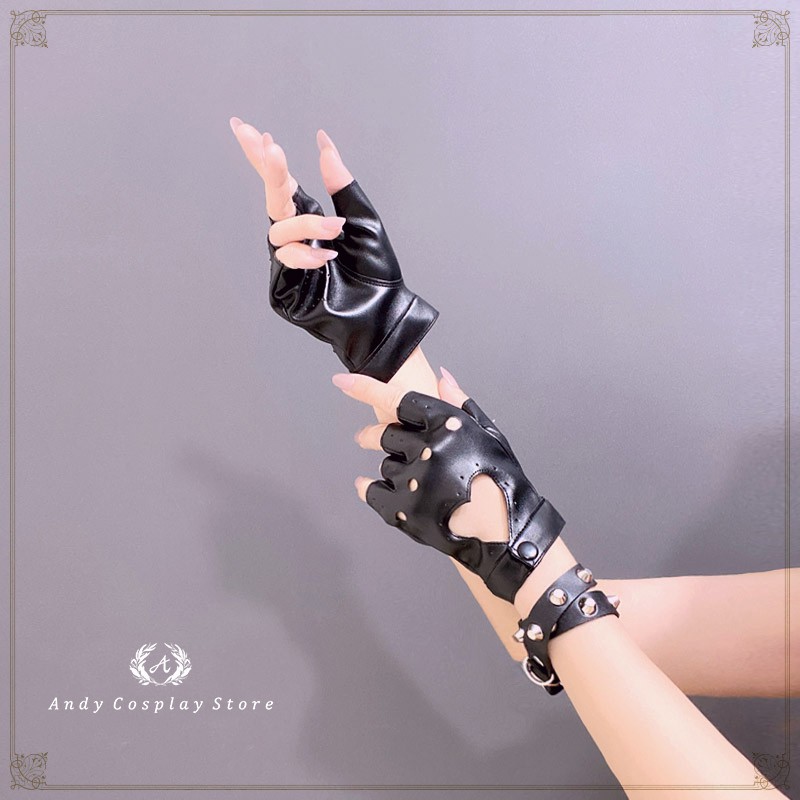 [CÓ SẴN] Găng tay PU hở ngón trái tim