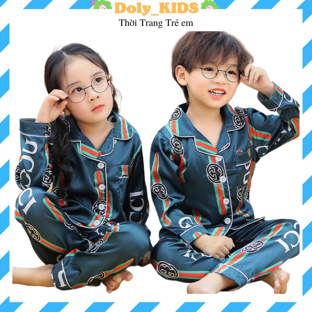 Bộ pijama lụa dài cho bé DOLY KIDS, đồ bộ ngủ cho bé trai bé gái in hình cực yêu cho bé 7-28kg PMGC08