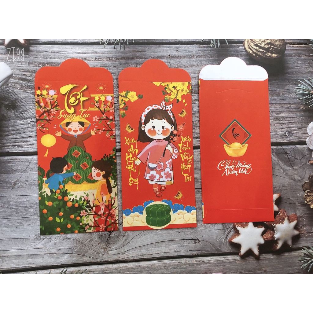 Bao lì xì tết 2023 màu đỏ - nhiều lớp – 6 bao – bao lì xì 2023 tết mang lại may mắn cho gia chủ – MIYABI STORE