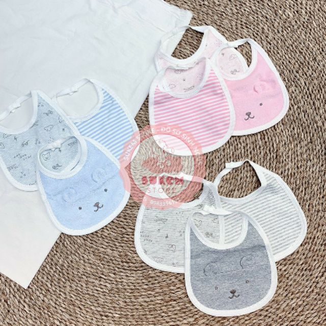 Set 3 khăn yếm cotton cao cấp Momcare, khăn yếm tròn có cúc bấm cho bé từ 0-3 tuổi