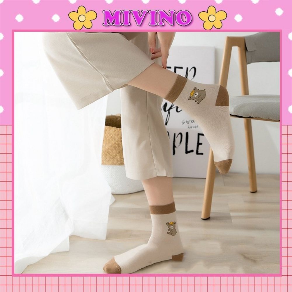 Tất gấu nâu Mivino vớ cute cao cổ cotton phong cách Hàn Quốc TN139