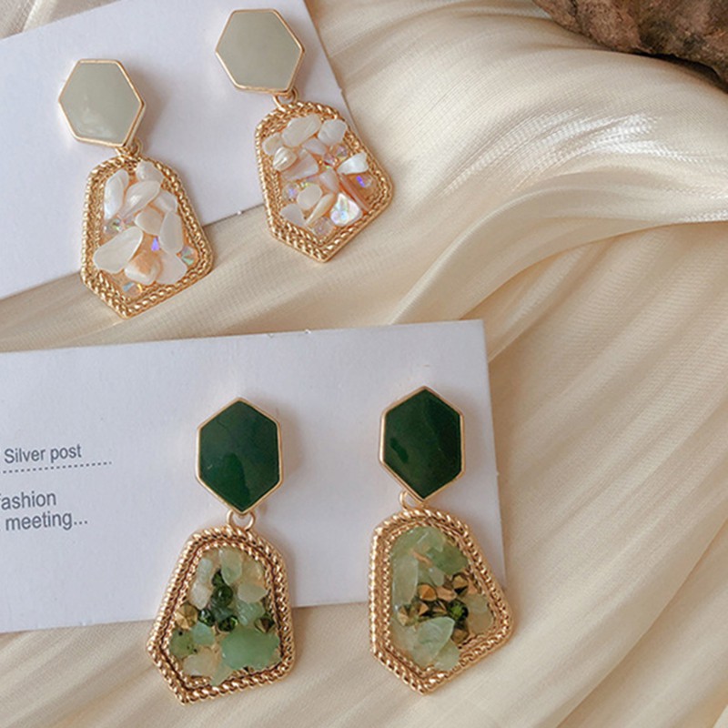 Bông tai nữ dáng thả đính đá phong cách Hàn Quốc thời trang