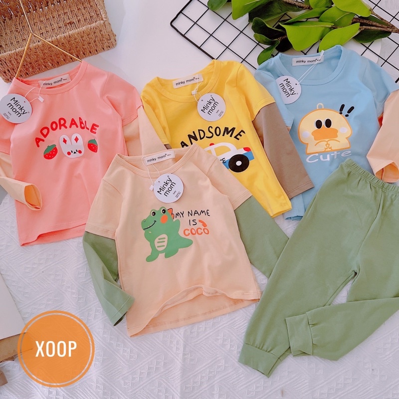 SALE !!! BỘ DÀI COTTON PHỐI TAY HOẠ TIẾT GÀ HÀNG MINKY CHO BÉ (SP001988) SHOP PHÚC YẾN