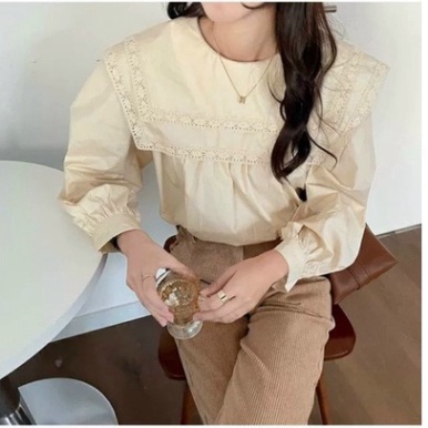 Áo babydoll viền ren 2 lá bèo A0400 vintagevn